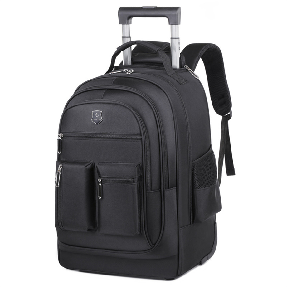 Large Capacity Double Back Pull Rod Bag Men's Casual Outdoor Travel Backpack Oxford Cloth Backpack