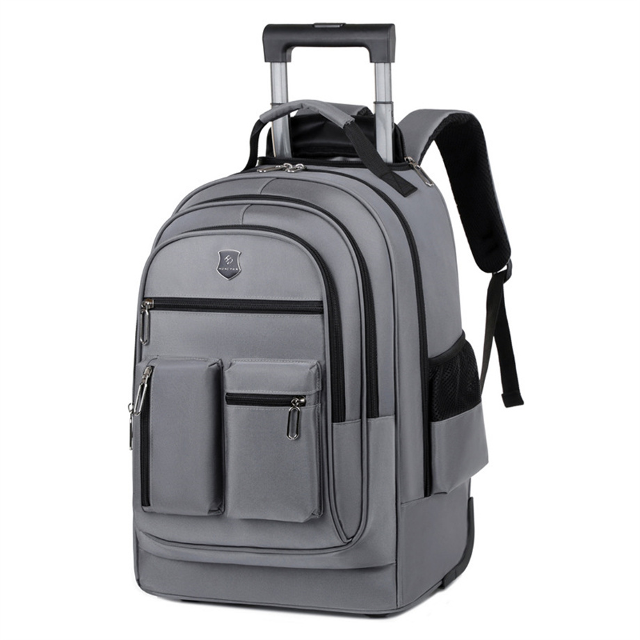 Large Capacity Double Back Pull Rod Bag Men's Casual Outdoor Travel Backpack Oxford Cloth Backpack
