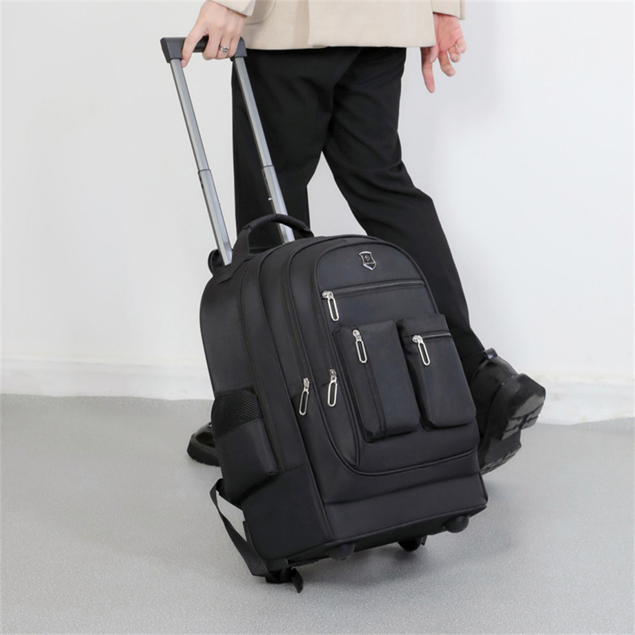 Large Capacity Double Back Pull Rod Bag Men's Casual Outdoor Travel Backpack Oxford Cloth Backpack
