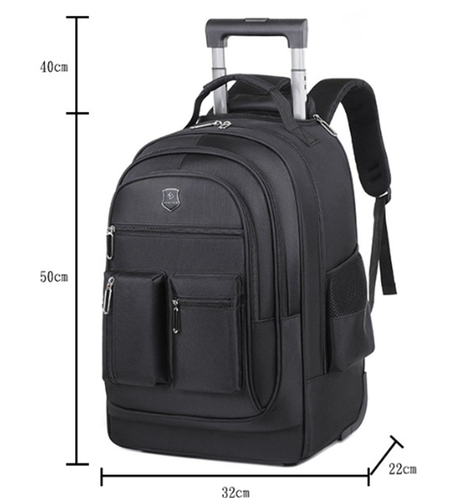 Large Capacity Double Back Pull Rod Bag Men's Casual Outdoor Travel Backpack Oxford Cloth Backpack